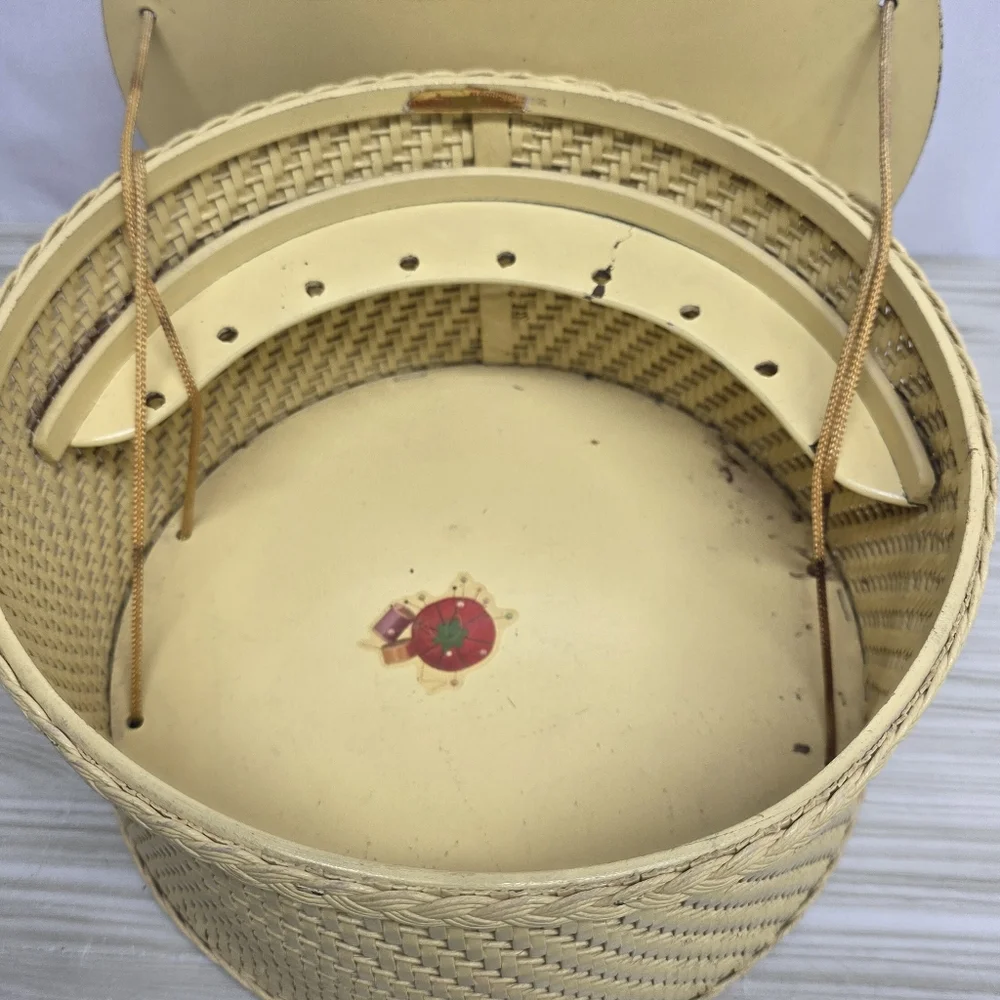 Vintage Soft Yellow Wicker Sewing Basket